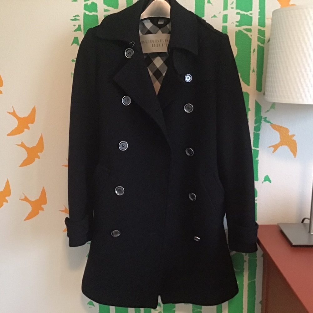 Burberry Black Wool Double Breast Coat